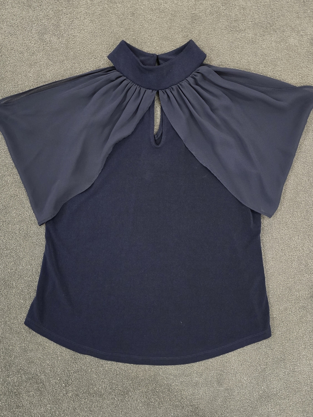 7th Avenue Design Studio Navy Cape Sleeve Keyhole Top Size Medium NWT